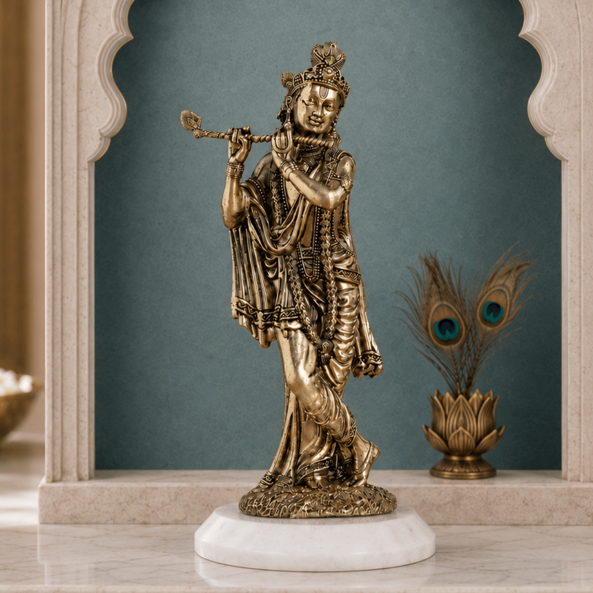 Brass Standing Krishna idol Playing Flute (6 Inch)