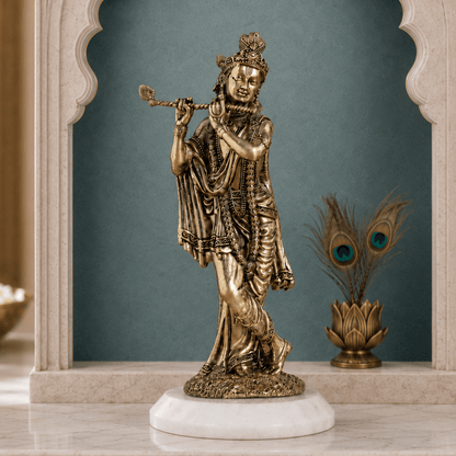 Brass Standing Krishna idol Playing Flute (6 Inch)