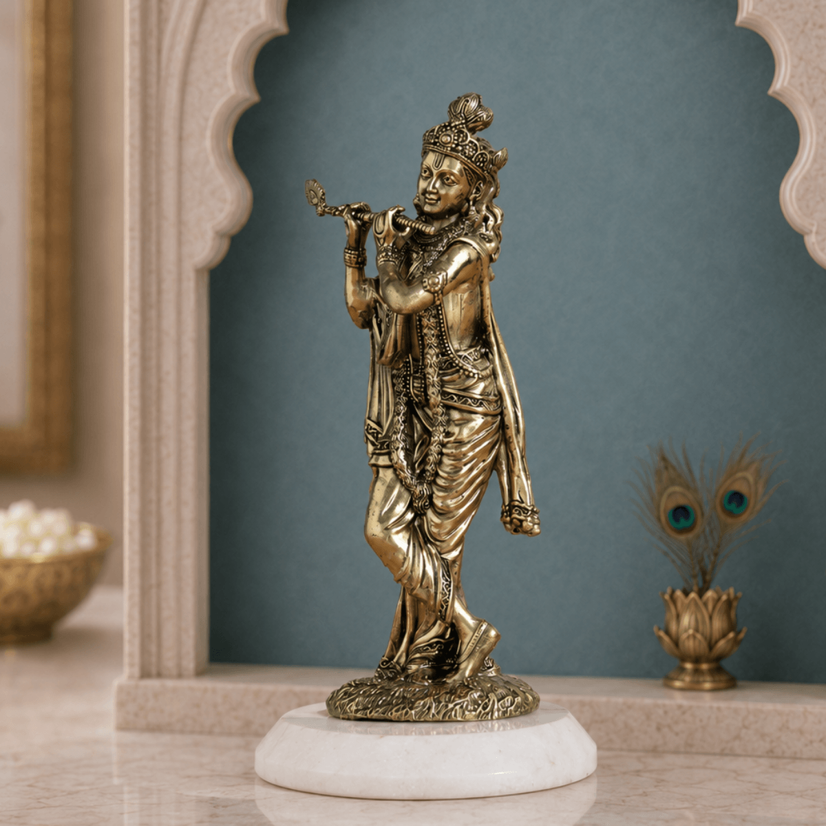 Brass Standing Krishna idol Playing Flute (6 Inch)