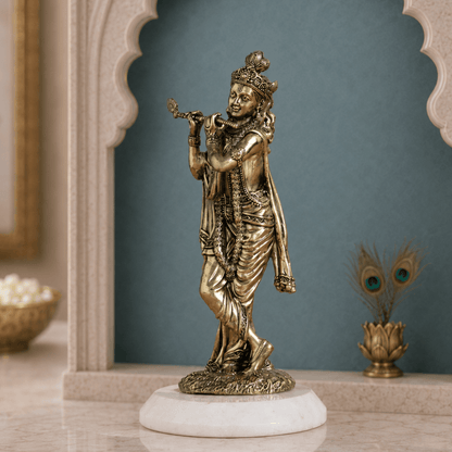 Brass Standing Krishna idol Playing Flute (6 Inch)