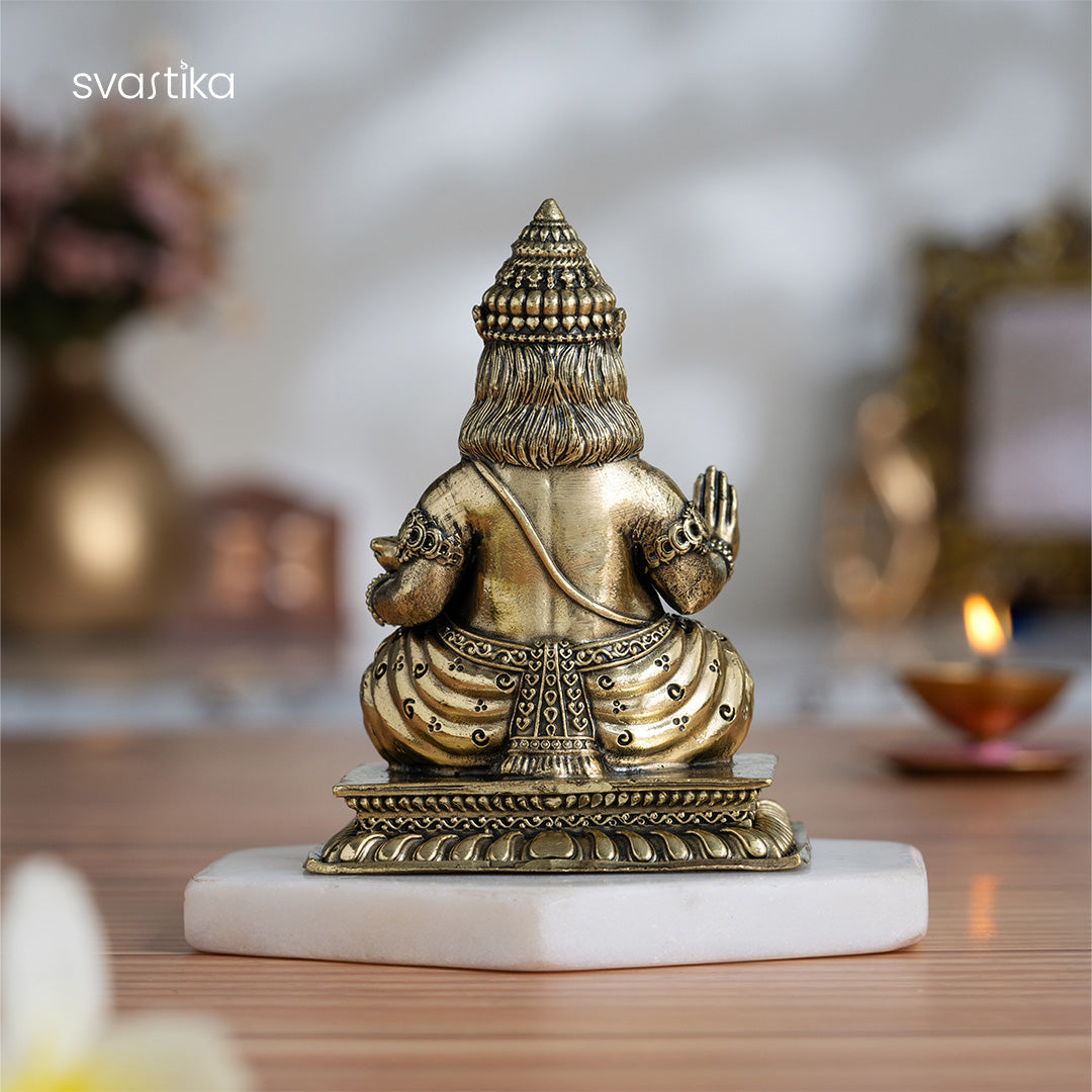Brass Lord Kubera Statue with Mongoose (4 Inches)