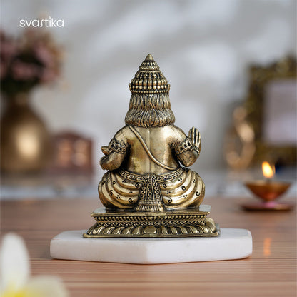 Brass Lord Kubera Statue with Mongoose (4 Inches)