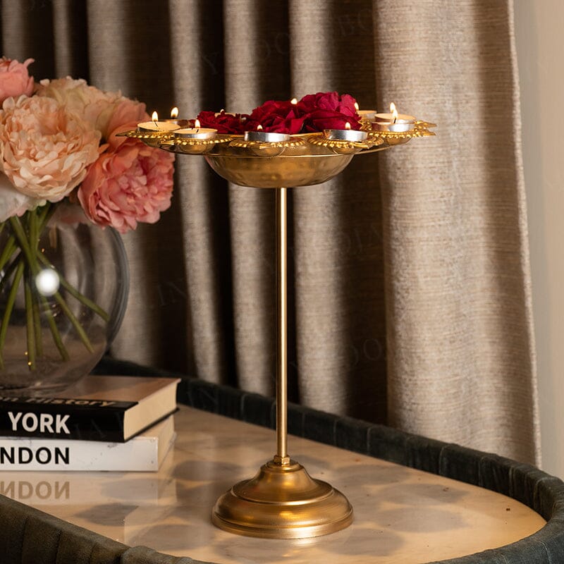 Aesthetic Floral Diya Urli With Stand
