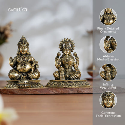 Brass Maa Lakshmi & Kuber Statue Pair (4 Inch)