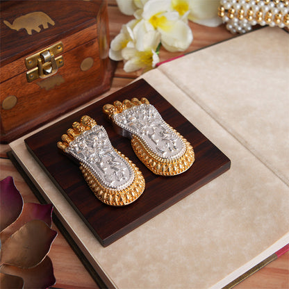 Maa Lakshmi's Charan Paduka - Gold & Silver Plated (3 Inch)