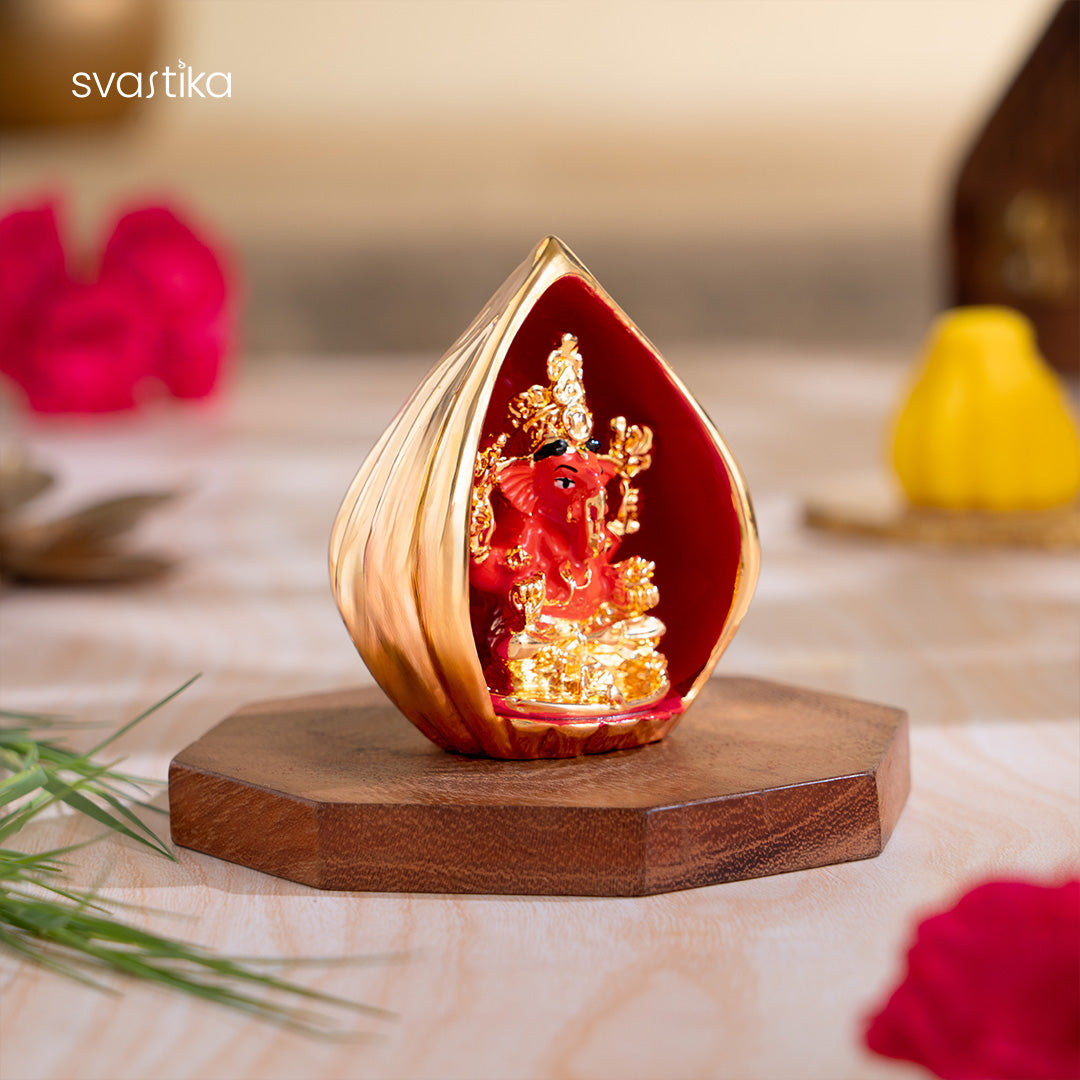 Modak Ganesha Murti for Car Dashboard - Gold Plated (3 Inch)
