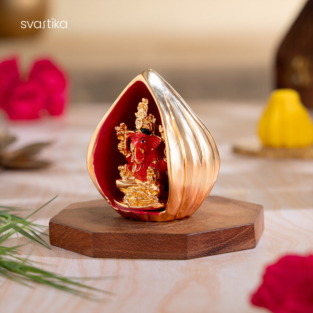 Modak Ganesha Murti for Car Dashboard - Gold Plated (3 Inch)