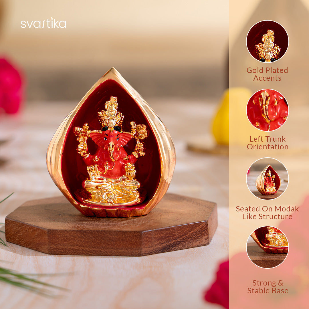 Modak Ganesha Murti for Car Dashboard - Gold Plated (3 Inch)