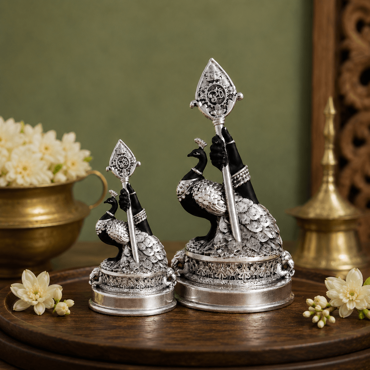 Svastika Vel Mayil Murugan Idol (999 Silver Plated)