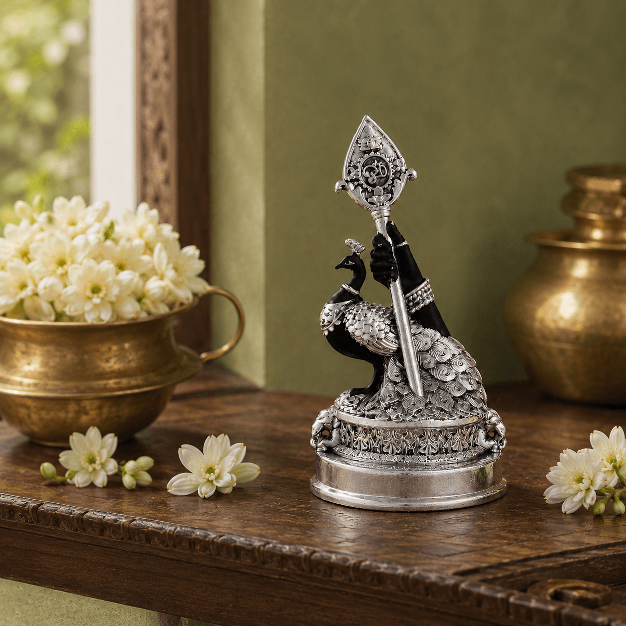 Svastika Vel Mayil Murugan Idol (999 Silver Plated)