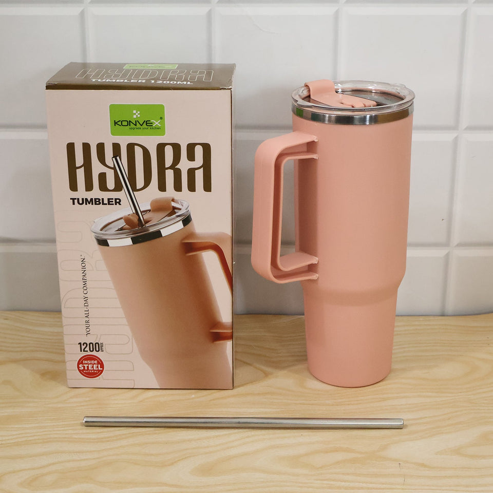 Konvex Hydra Insulated Travel Tumbler 1200 Ml With Handle Straw Pink (1 Pc)