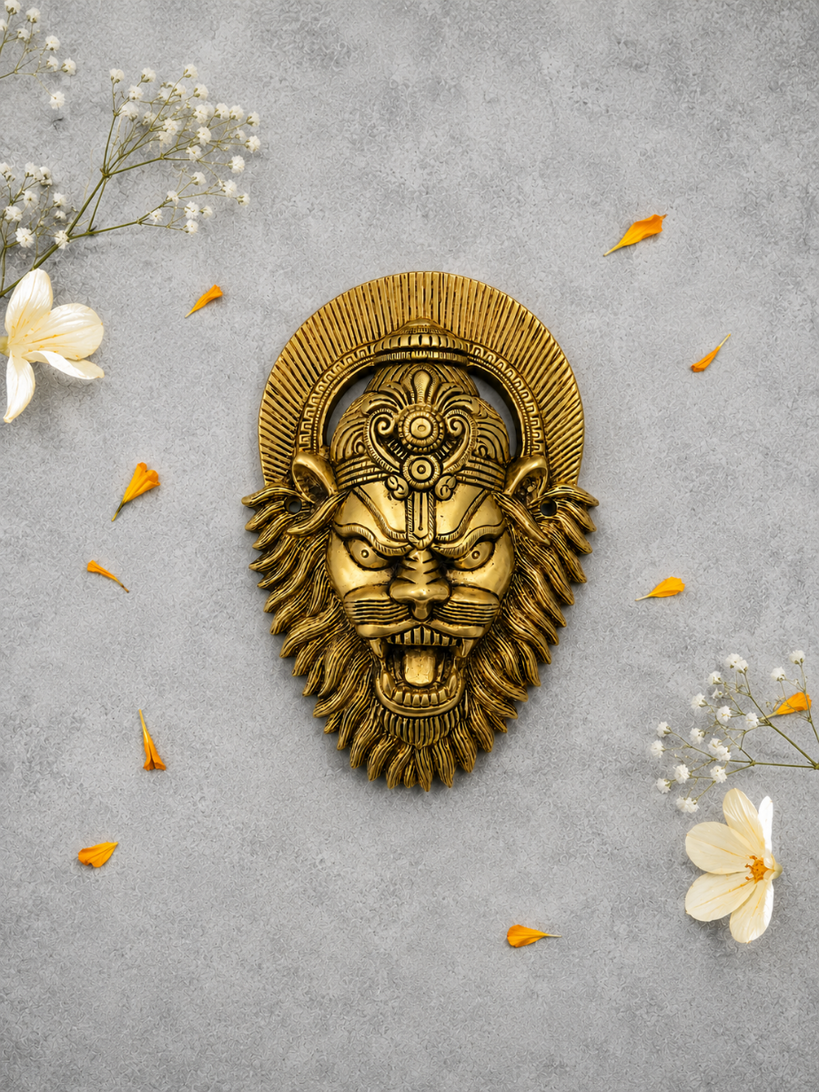 Brass Narasimha Lion Face Wall & Door Hanging