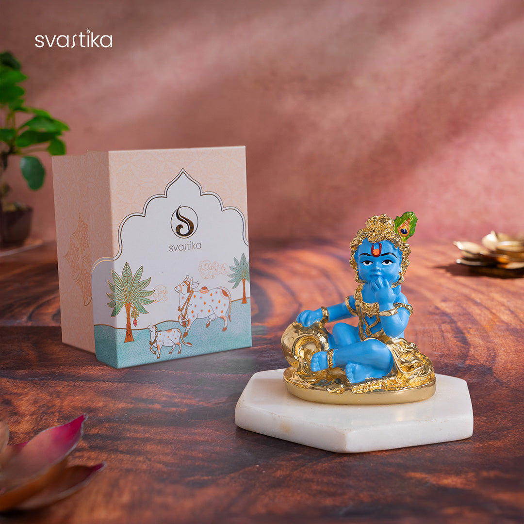 Gold Plated Laddu Gopal Krishna Murti - 3.3 Inch