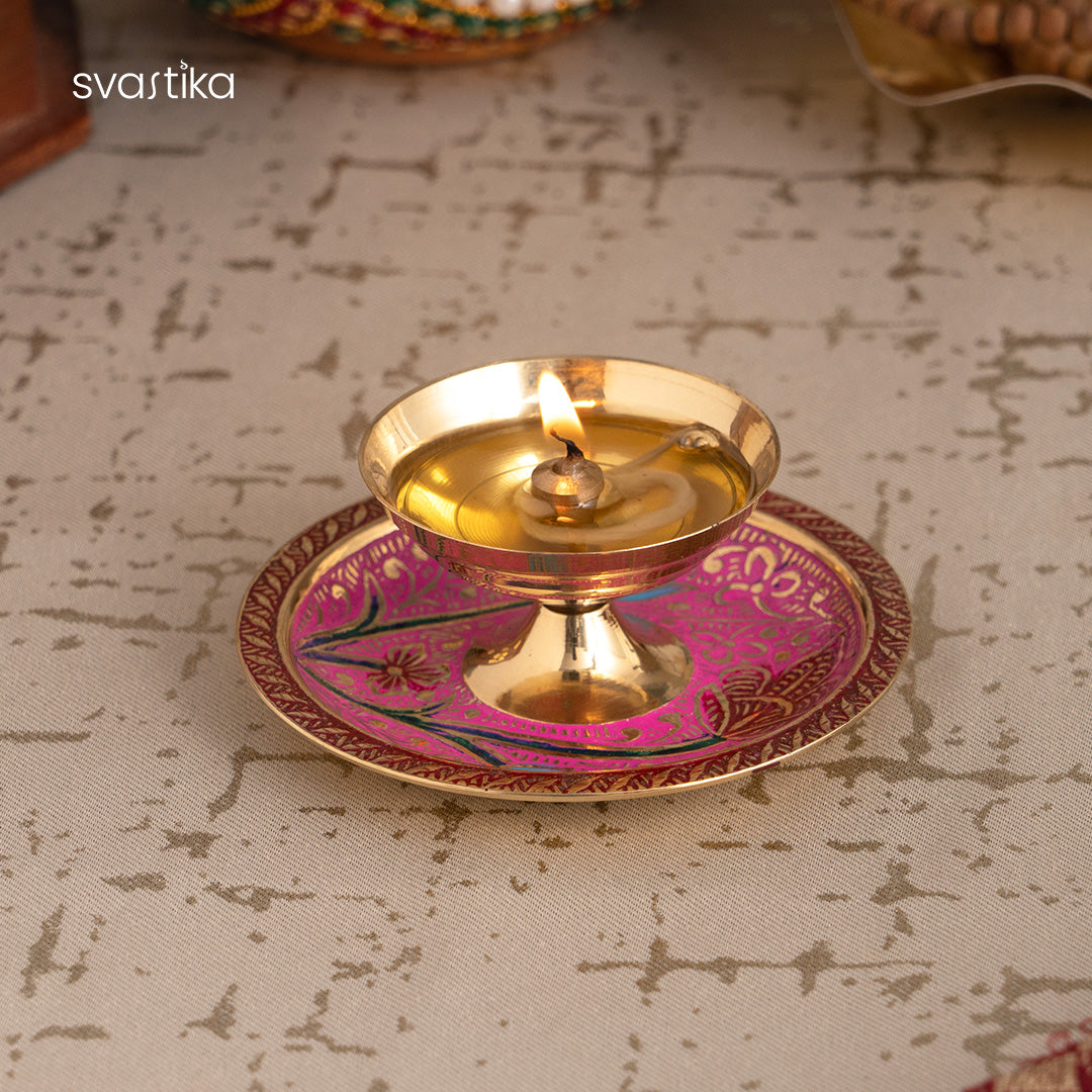 Om Brass Pooja Thali with Aarti Diya (8 Inch)