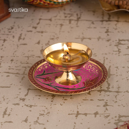 Om Brass Pooja Thali with Aarti Diya (8 Inch)