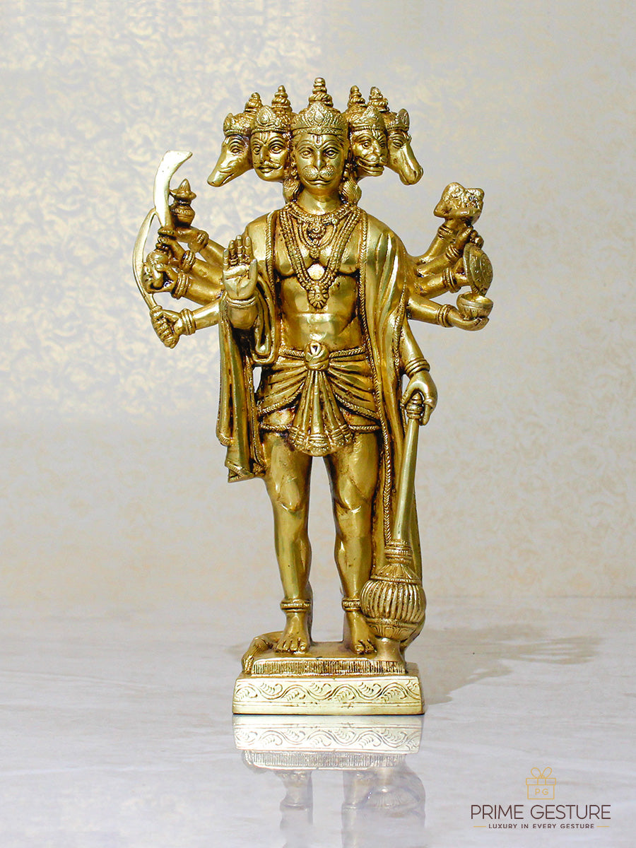 Standing Brass Panchamukhi Hanuman Statue