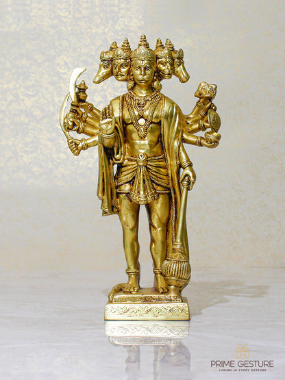 Standing Brass Panchamukhi Hanuman Statue