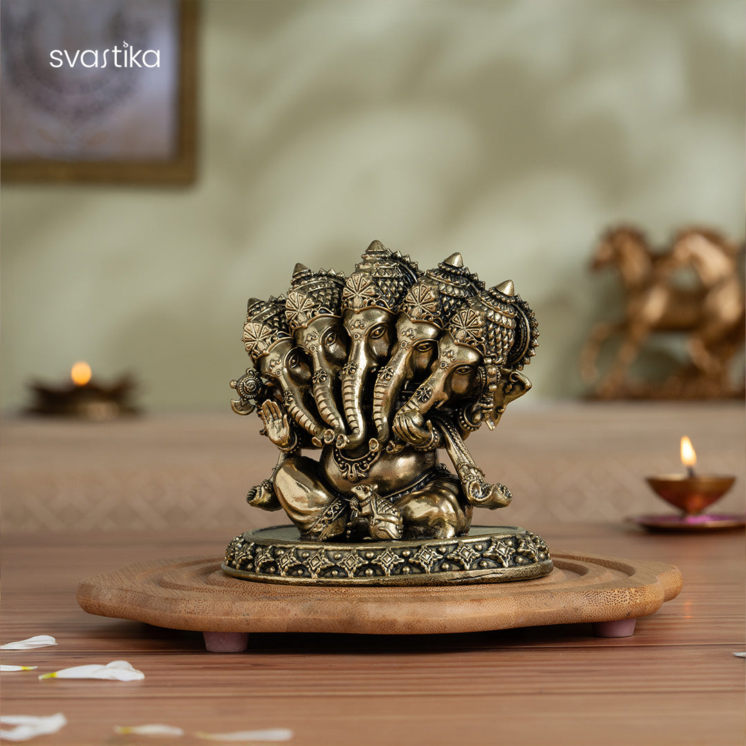 Brass Panchamukhi Heramba Ganesha Idol (4.5 Inch)