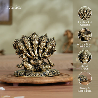 Brass Panchamukhi Heramba Ganesha Idol (4.5 Inch)