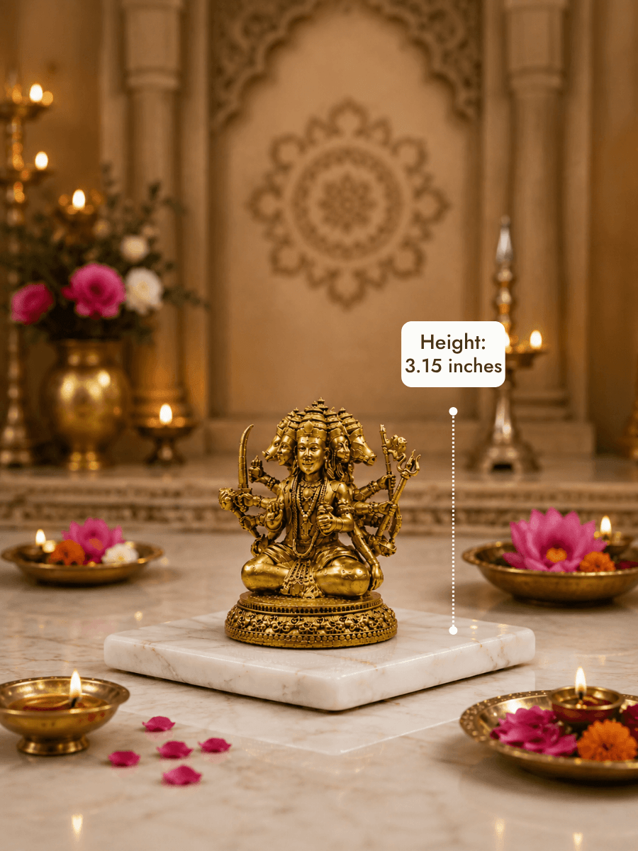 Panchmukhi Hanuman Antique Gold Finish Idol for Home Temple