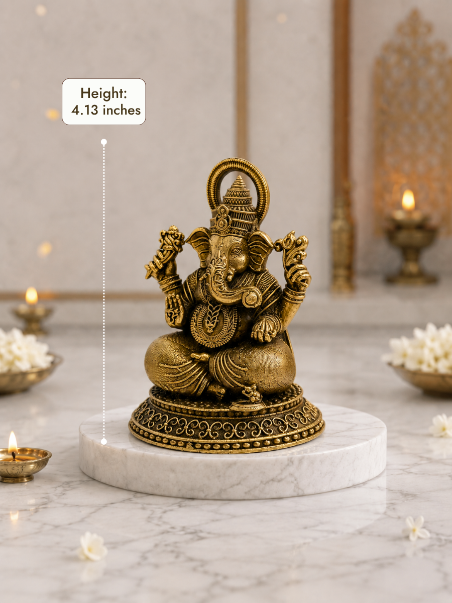 Pure Brass Ganesh Ji Antique Finish Idol for Home Temple & Office Decor