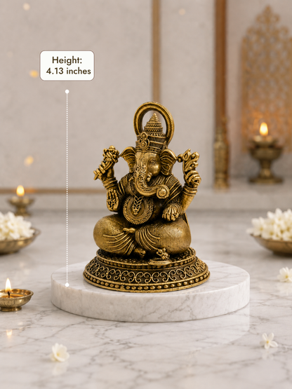 Pure Brass Ganesh Ji Antique Finish Idol for Home Temple & Office Decor