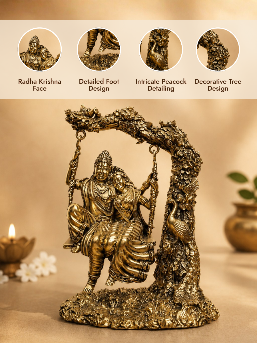 Handcrafted Pure Brass Radha Krishna Jhula for Home & Temple
