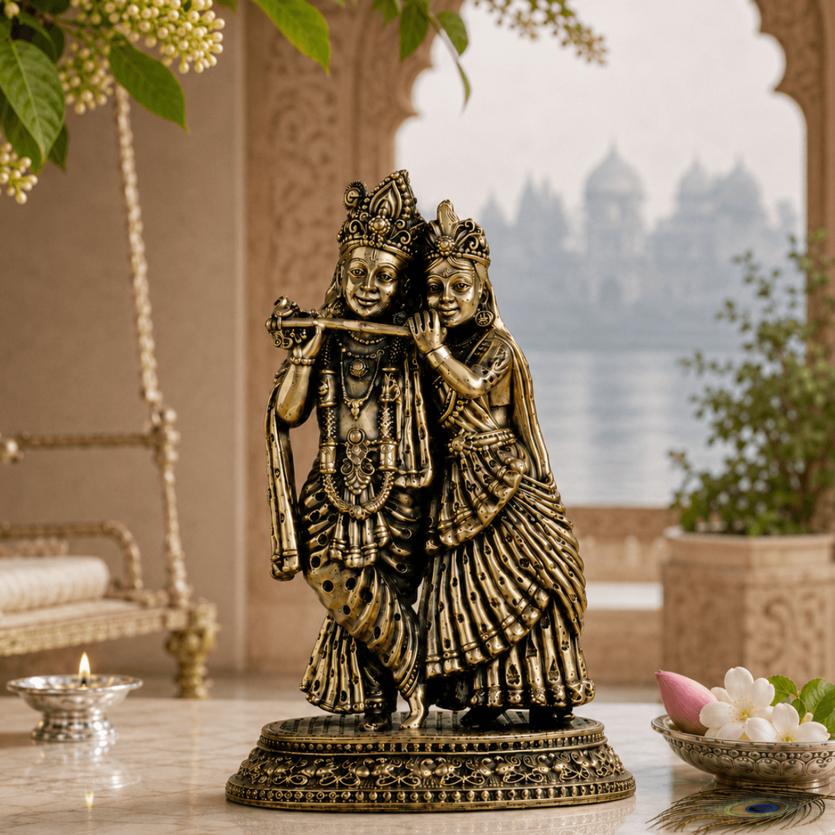 Brass Radha Krishna Murti With Tribhanga Posture (5 Inch)
