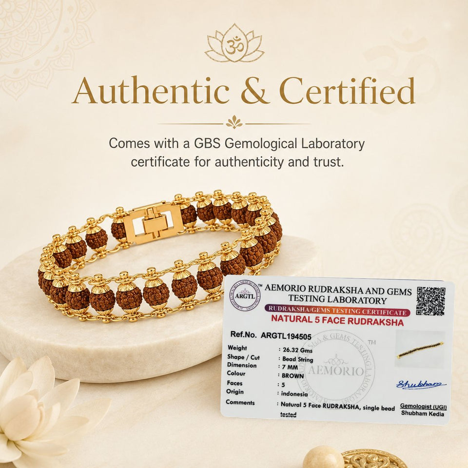 Gold Plated Rudraksha Bead Bracelet - 5 Mukhi