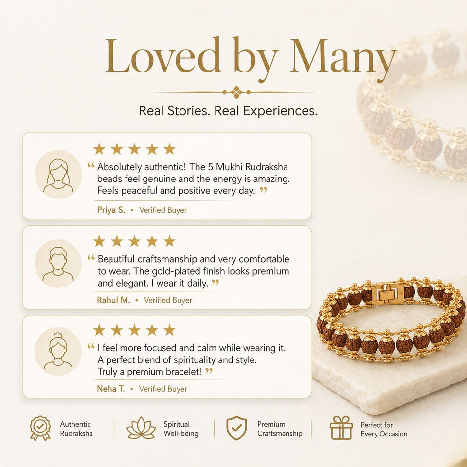Gold Plated Rudraksha Bead Bracelet - 5 Mukhi