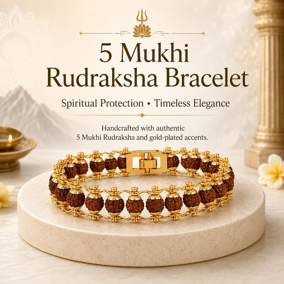 Gold Plated Rudraksha Bead Bracelet - 5 Mukhi
