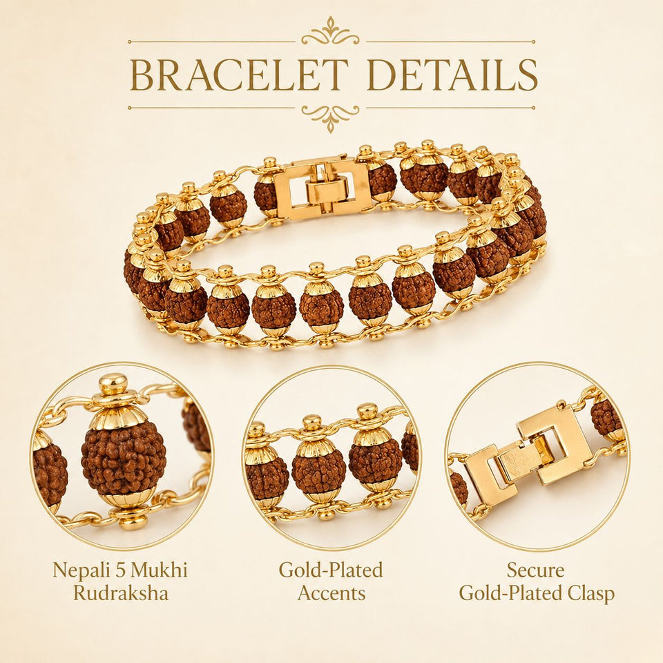 Gold Plated Rudraksha Bead Bracelet - 5 Mukhi