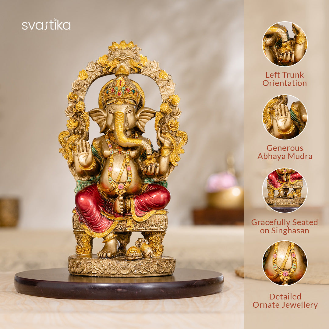 Rustic Ganesha Antique Murti (10 Inch) with Ganesh Shankh (Conch) - Silver Plated (5 Inch) - Combo