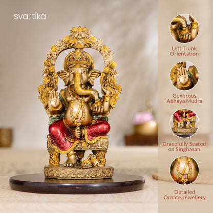 Rustic Ganesha Antique Murti (10 Inch) with Ganesh Shankh (Conch) - Silver Plated (5 Inch) - Combo