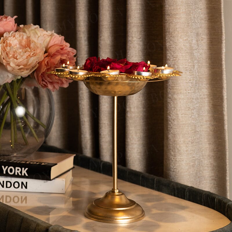 Aesthetic Floral Diya Urli With Stand