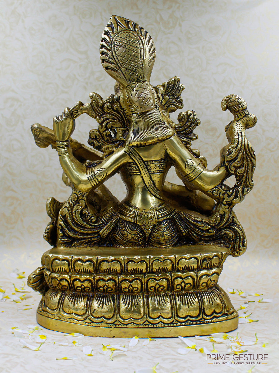 Brass Maa Saraswati Statue Seated on Lotus