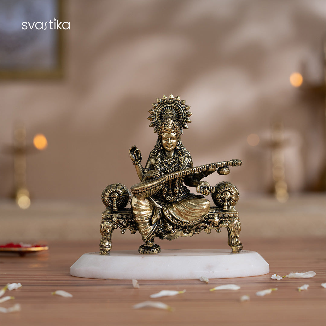 Brass Laxmi Ganesh Saraswati Murti Set (4 Inch)