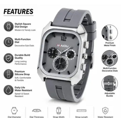 Premium square dial grey analog watch
