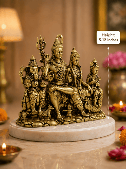 Shiv Parivar Antique Gold Finish Idol for Home Temple and Gifting