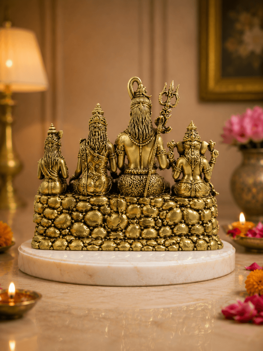 Shiv Parivar Antique Gold Finish Idol for Home Temple and Gifting