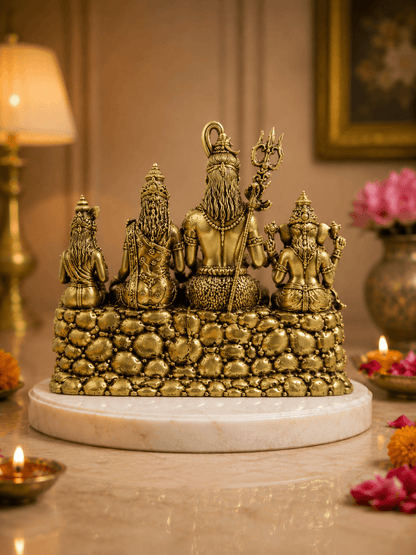 Shiv Parivar Antique Gold Finish Idol for Home Temple and Gifting