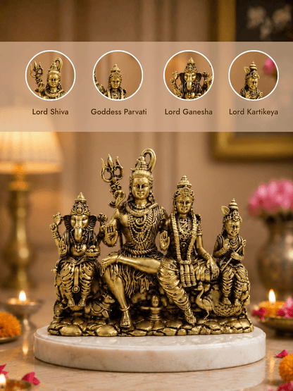 Shiv Parivar Antique Gold Finish Idol for Home Temple and Gifting