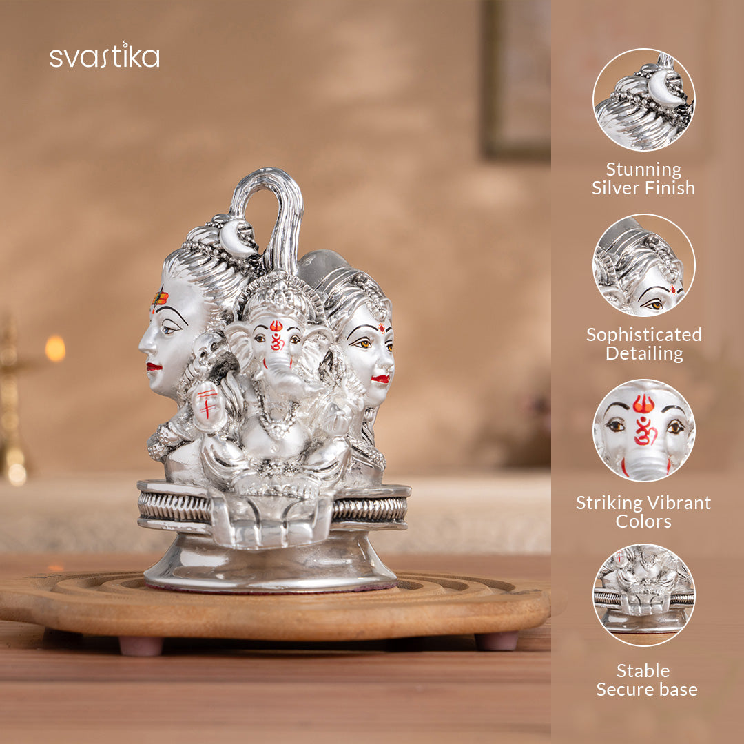 Shiv Parvati Ganesh Murti - Silver Plated (5 Inch)