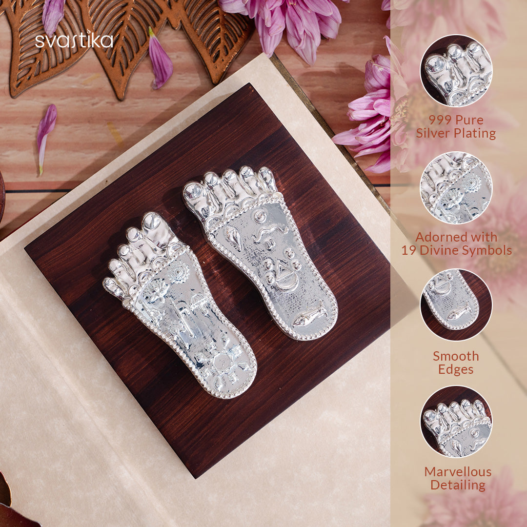 Shree Krishna's Charan Paduka (Lotus Feet) - Silver Plated (3 Inch)