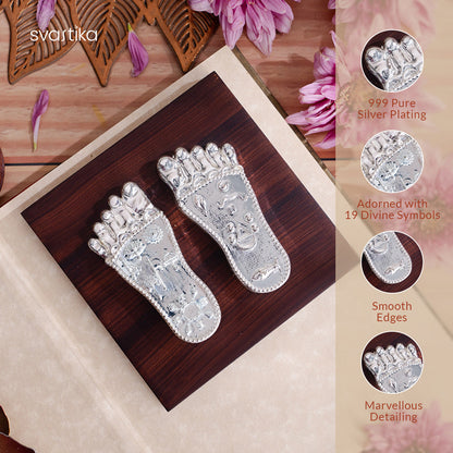 Shree Krishna's Charan Paduka (Lotus Feet) - Silver Plated (3 Inch)