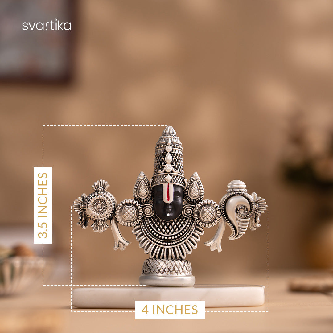 Lord Balaji Face Idol | Pure Silver Plated