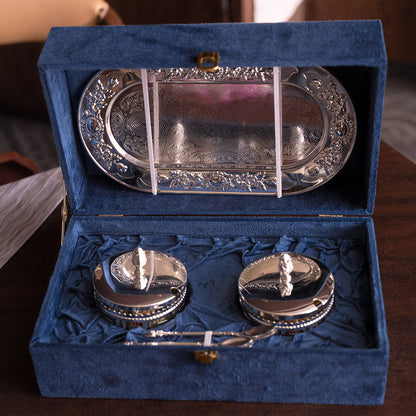 Mukhwas Tray Bowl Set for Serving - German Silver (11.2 Inch)