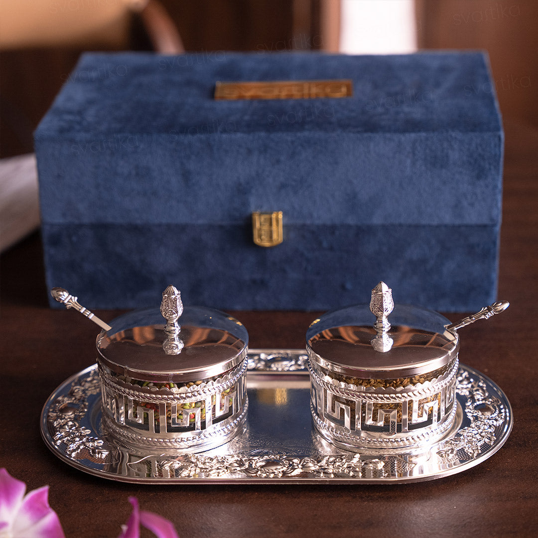 Mukhwas Tray Bowl Set for Serving - German Silver (11.2 Inch)