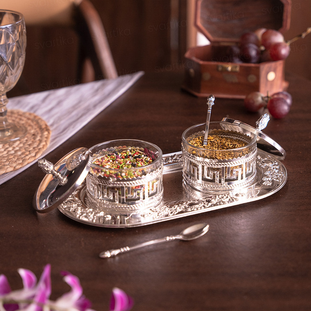 Mukhwas Tray Bowl Set for Serving - German Silver (11.2 Inch)