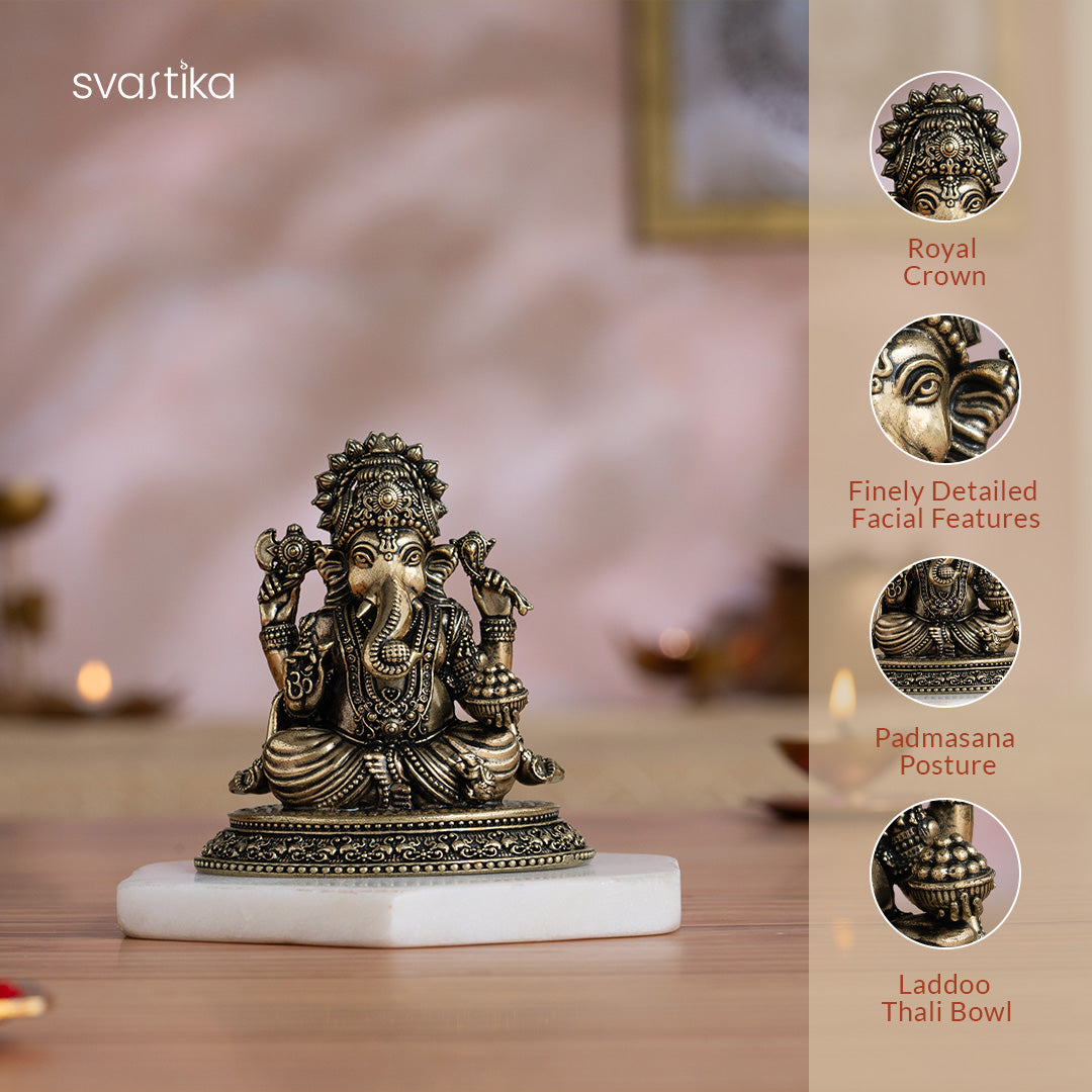 Svastika Brass Sitting Ganesha Murti (4 Inch)